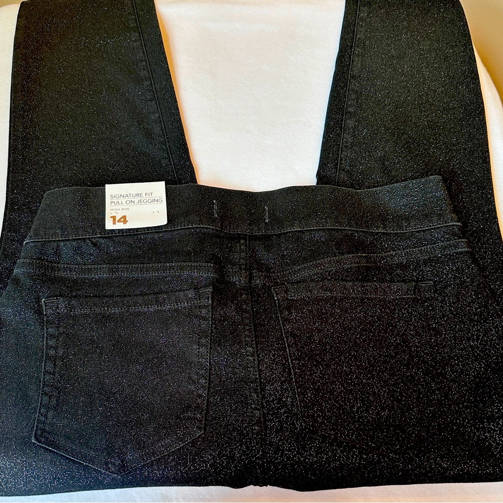 Lane Bryant signature fit pull on jegging Flex high rise black shimmer 14 W.